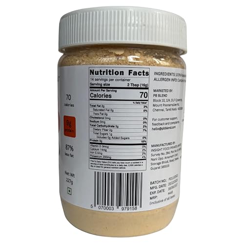 Image of PB Blend Pure Peanut Butter Powder 230gm, prepares 500gm spread, 100% Roasted Peanut Powder | 54g Protein, 9g Prebiotic Fibres & 87% Less Fat, No Added Sugar & Salt.
