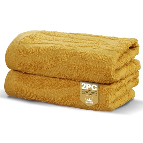 Rapport Home 2-Pack Safari Hand Towels | Mustard Yellow | 50x85cm 100% Cotton 500GSM | Absorbent & Soft Bathroom Towel Set | Oeko-Tex Certified