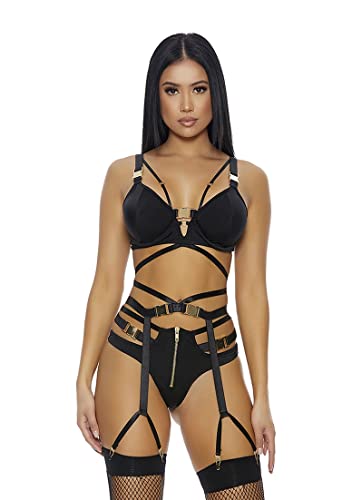 Forplay Buckle Up Lingerie Set Juego de lencera, Negro, XL para Mujer Cover