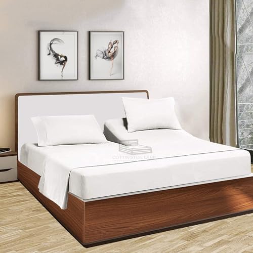 Cottington Lane 4 Piece Flex Split Top King Sheets for Adjustable Beds, Hotel Luxury 100% Cotton Sheets 34 Inch Down from Top, Naturally Cool Soft Breathable, 16" Deep Pocket,White Solid