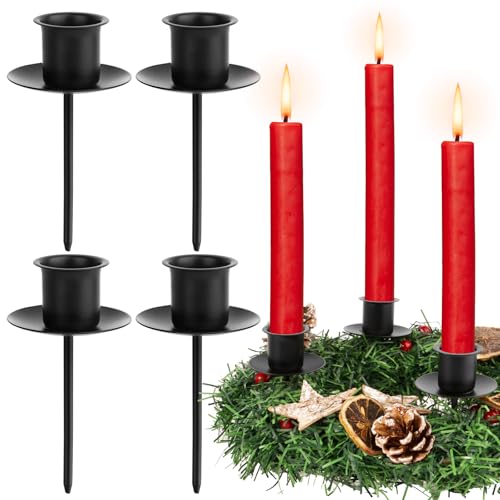 BOFUNX 4pcs Portavelas para Corona de Adviento Candelabros Velas Decoración Navidad Platos para Velas con Pincho Portavelas Metal Negro