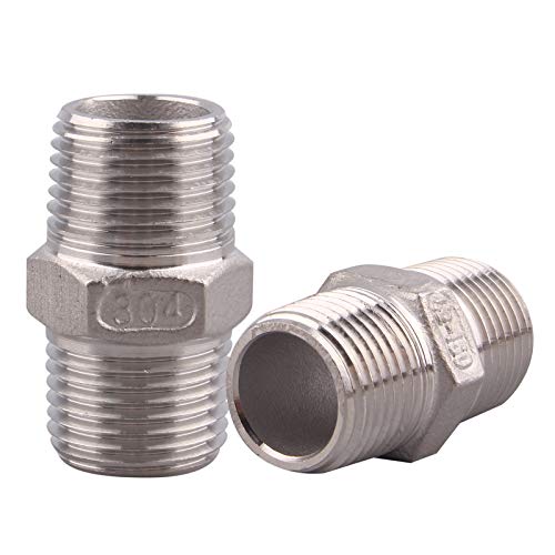 Hex Nipple 1/2 Inch Male NPT - DERPIPE Stainless Steel 304 Threaded Pipe Fitting for Brew Kit, Home Piping Application(Pack of 2)