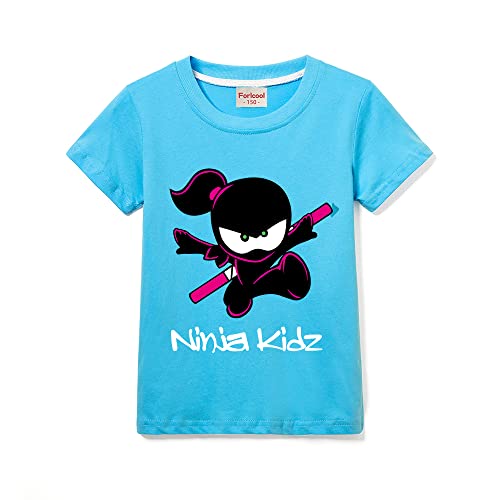 Image of Kids Fun Tee Summer 100% Cotton Tee Girls Boys Solid Color Printed Short Sleeves (Light Blue,11-12 Years,11 Years,12 Years)