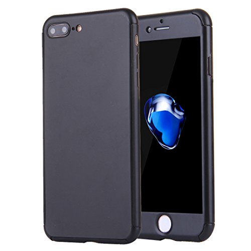 Fone Stuff iPhone 7 más la caja de combinación de 360 ??grados, 2 en 1 protección de cobertura completa, ultra-delgado, resistente con protector de pantalla de cristal choque, dura cubierta - negro