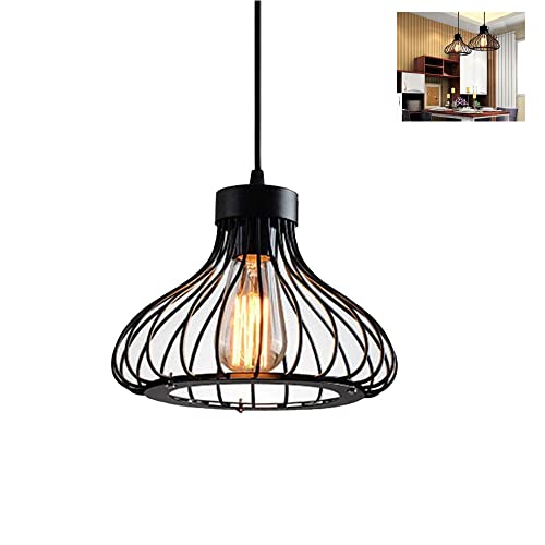 Black Pendant Light Industrial Vintage Hanging Lamp E27 Modern Chandelier Pendant Light with Adjustable Hanging Wire, Metal Cage Pendant Lamp for Kitchen Bedroom Dining Room Entryway Bar Restaurants