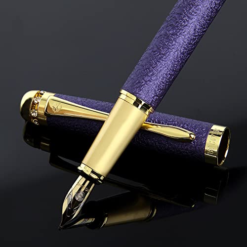 Bociyer fountain pen-Multiple color styles with rhinestone,diamond inlay and frosted finish,Cute pens,Luxury pen,Office pens,Best pen set,Includes 10 Ink Cartridges and Ink Refill Converter(Purple)
