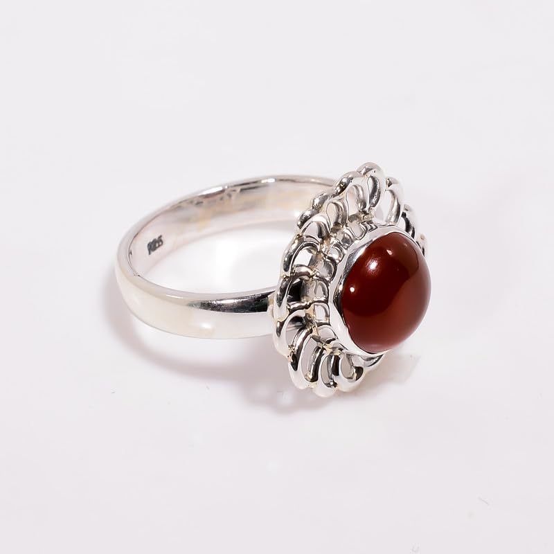 Bague argent 925 véritable et cornaline ronde style ethnique - 4