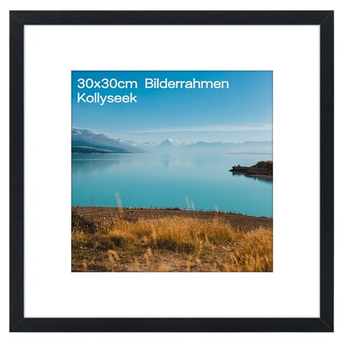 kollyseek 30x30cm MDF Picture Frame with Acrylic Glass and White Mount 12x12 in Display Photo Frame Decorative Poster Frame with Wood for Desktop/Wall Mounting （Black）