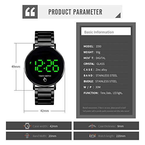 Gosasa Touch Screen Digital Led Waterproof Men Womens Sport Casual Stainless Steel Wrist Watch (Denim Blue) #TOP6