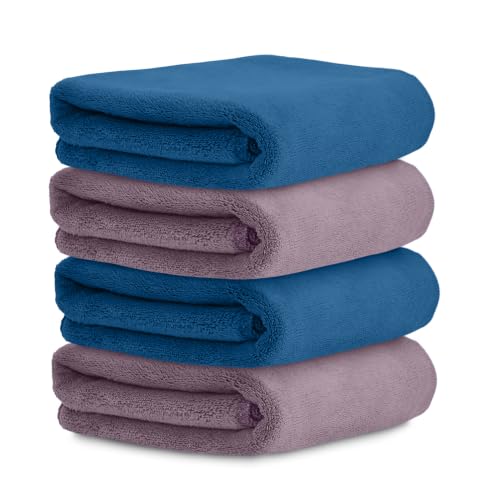 Image of HOUSSE Microfiber Face Towels | Ultra Absorbent, Odour-Free, Quick Dry 550 GSM Face Towel for Home, Gym, Travel, Running and Personal Use | 30x30 cm | Set of 4 Ink Blue,Anthler (Pack of 4)