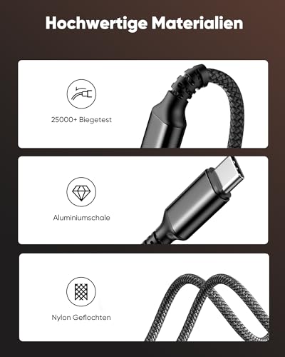 Highwings Aux Kabel USB C 0.5M, USB C auf Klinke 3.5mm Audio Aux Auto Handy für iPhone 17/16/15 Pro Max, Galaxy S25/S24/S23/S22, Hua-wei P40/P30/P20, Pixel, Car Stereos - Schwarz