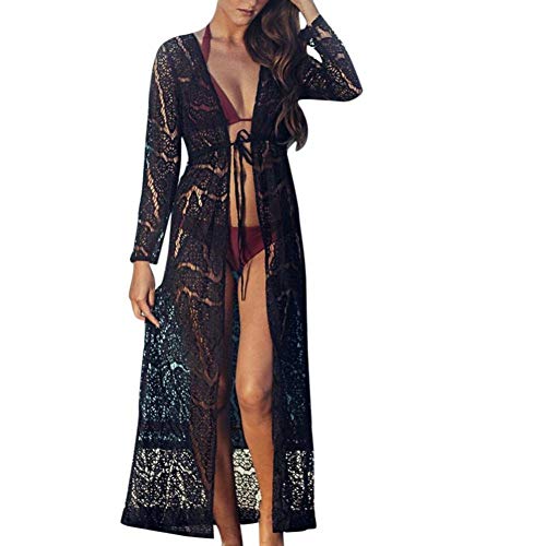 HLDGS Robe de Plage pour Femme - Style bohème - en Dentelle - Style décontracté - pour l'été - Noir - Noir - M Cover