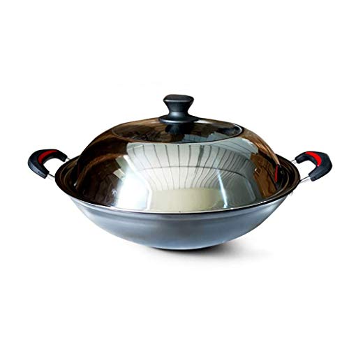 Wok grande de hierro fundido sin recubrimiento con tapa miniatura 1