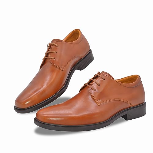 Image of Mens Genuine Leather Dress Shoes Square Toe Formal Business Office Work Lightweight Comfortable Lace-up Oxford Shoes