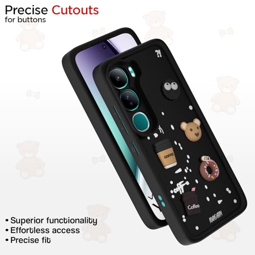 Image of Pikkme Back Cover for Vivo Y300 5G / Vivo V40 Lite 5G | Cute Fun Cartoon 3D Bear Silicone Full Body Protection Bumper Cover (Black)