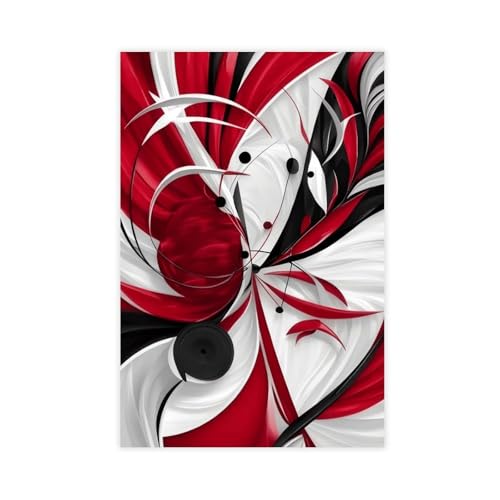 Poster abstrait rouge et noir géométrie médiévale 40x60 cm