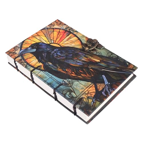 Image of CRAFT JUNKY Journal Diary with Handcrafted Box, 5 x 7 Inch Special Binding Unruled Lock Diary for Girls, Art Book with Aesthetic Print Sketch Book for Artists, 200 Acid-Free Pages A5 (CROW)