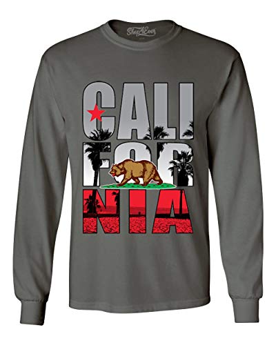 shop4ever California Palm Tree Long Sleeve Shirt California Shirts X-Large Charcoal 0