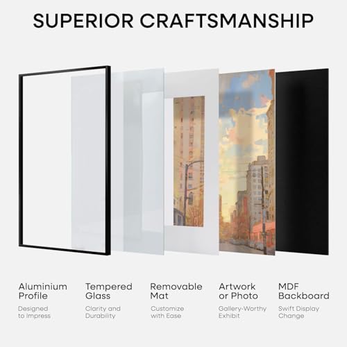 Image of Homeforia 22.375x34 Black Puzzle Frame, High End Metal 22.375 x 34 Picture Frames without Mat, 34x22.375 Thin Poster Frame for Wall, 22.375 by 34 Puzzle Photo Frame, Tempered Glass, Wall Kit, Set of 2