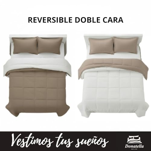 DONATELLA EDREDON Bicolor Tierra | Edredón Nordico Bicolor Reverisble | Duvet Microfibra Cálido Cómodo y Ligero | Calidad 400 gr - 135 cm., Beige - imagen 3