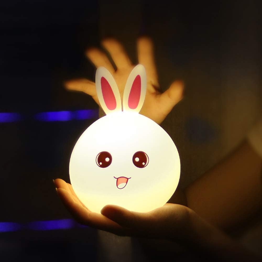 Pamidhar Cute Silicone Rabbit Night Light for Kids, USB Rechargeable 3 Step Dimmable Night Light, 7 Colour Changing Touch Sensor Squishy Mini Nursery Lamp for Baby Bedroom Decor