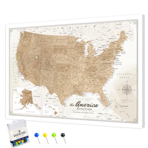 Image of IPIC Vintage US Travel Map with Pins, USA Map Pin Board, Size 42x28 in