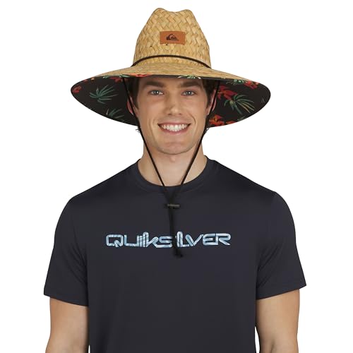 Quiksilver Men's Wide Brim Outdoor Lifeguard Straw Sun Hat, Black, L-XL