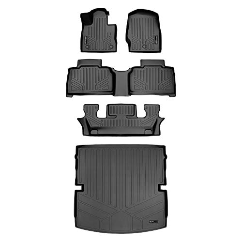 SMARTLINER Floor Mats 3 Rows - Cargo Liner Behind 2nd Row Set Black Compatible with 2020-2023 Explorer Only Fits 6 Passenger Models W/ Bucket Seat