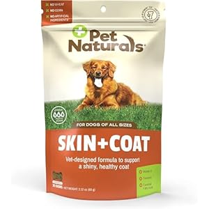 Pet Naturals Skin and Coat for Dogs with Dry, Itchy and Irritated Skin, 30 Chews – Salmon Oil, Vitamin E and Flax Oil – No Corn or Wheat – Vet Recommended