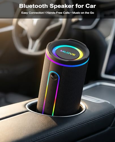 Image of MLOVE E80 Speakers Bluetooth Wireless, Portable Bluetooth Speaker with Aux Input, Micro SD Card Slot, Bass Up, TWS, RGB Lights, IPX7 Waterproof, BT5.4 for Outdoor, Car Music, Beach, Gifts, 30W, Black