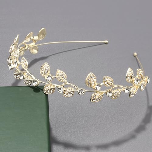 1 Stück Braut Hochzeit Haarreif,Brautschmuck Gold Silber,Strasssteine Stirnbänder für Frauen,Braut Stirnband mit Strass,Kristall Blume Tiaras,Diadem Mädchen Stirnband Kronen D02015