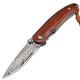 AUBEY 折りたたみナイフ フォールディングナイフ ダマスカス 小型 ナイフ 折りたたみ 木製ハンドル アウトドア 釣り 果物切り キャンプ コレクション プレゼント サバイバル ナイフ フルーツナイフ (ダマスカス)