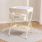 Maydolly Changing Table，Portable Diaper Changing Station, Foldable Baby Changing Table,Compact Nursery Diaper Changing Table for Baby，Adjustable Height，Mobile on Wheels (Beige)