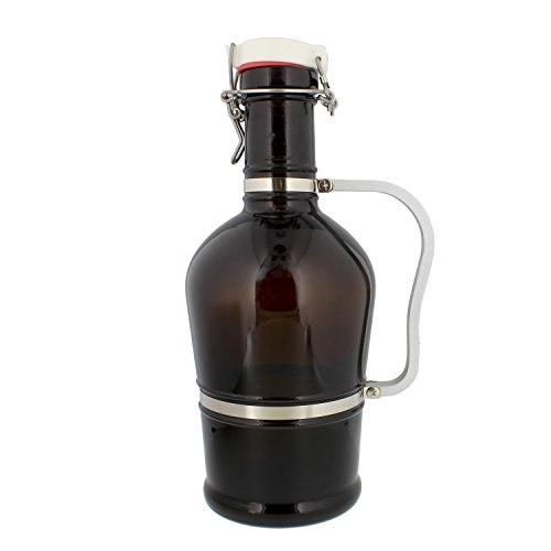 MOSAJIE Amber Glass Growler, 2 Liter (Half Gallon / 64 oz) Beer Jug w/Swing Lid – Secondary Fermentation, Carbonation, Storage