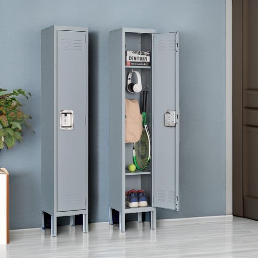 Image of Metal Locker for Home, Dressing Room, Gym, 65.98 inch Steel Storage Lockers for Employees, Lockable Locker Cabinet with 1 Door (Grey)