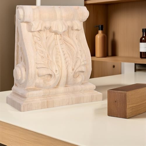 Applique décorative d'angle en bois brut et corbeau sculpté pour meuble