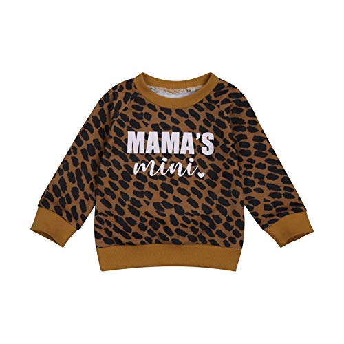 Baby Girl Boy Mama's MiniI Leopard Sweatshirt Pullover Long Sleeve Sweater Shirts Top Letter Spring Fall Winter Clothes (Mamas Mini-Caramel, 0-6M)