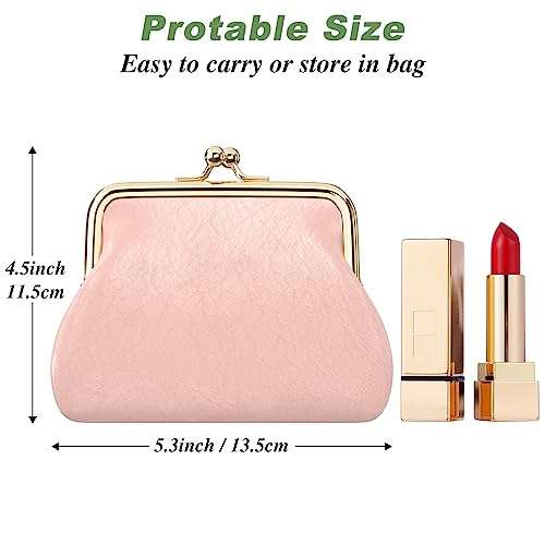 Image of Coin Purse, Small PU Leather Change Purse, Coin Wallet with Clasp, Car Change Holder Pouch for Woman Men Kids Girls, Pink