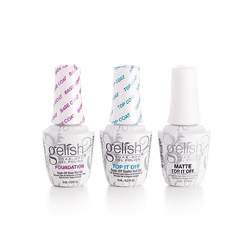 Gelish MINI 9mL Essentials Value Pack – LED/UV Cure, Long-Lasting, Chip-Resistant, Professional Gel Nail Kit for Manicures (Foundation Base Coat, Top It Off & Matte Top It Off)