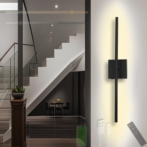 Apliques de pared LED con cabezal giratorio 360° y mando a distancia regulable en color negro