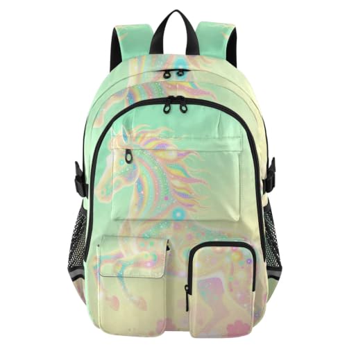 Mochilas universitarias de viaje con purpurina arcoíris para oficina y campus