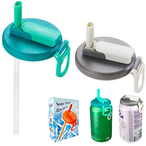 2 Color Soda Can Lids with Straw- Set of 2, Reusable pop can lids for Canned,BPA-Free Can Covers for Soda, Leak-Proof Design(Green & Grey)