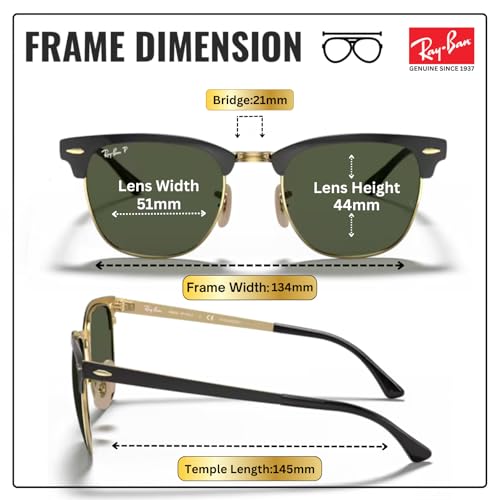 Image of Ray-Ban RB3716 CLUBMASTER METAL Square Shaped Sunglasses for Men & Women with Official RAYBAN Eyewear Kit