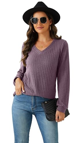 Image of RUBZOOF Sweaters for Women Fall Fashion 2024 Casual V-Neck Long Sleeve Tunic Tops