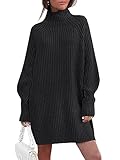 LILLUSORY Sweater Dresses for Women 2026 Fall Fashion Mock Neck Long Lantern Sleeve Oversized Outfits Knit Tops Clothes Black S