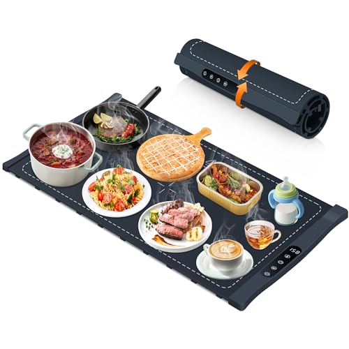 VIPDIGI Food Warming Mat, Large Electric Warming Tray, Silicone Fast Heating Warmer Pad, 6 Temp Adjustable, 6 Timer & Safety Lock, Auto Shut-Off for Countertops Buffets Party Blue
