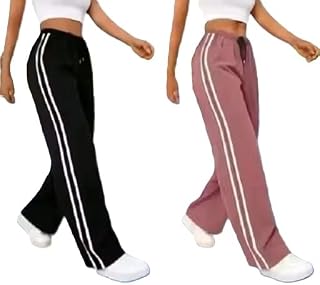 Solid Cotton Blend Girls Lower Set of Two Side Stripe Casual Loose Fit Bottoms Price In India