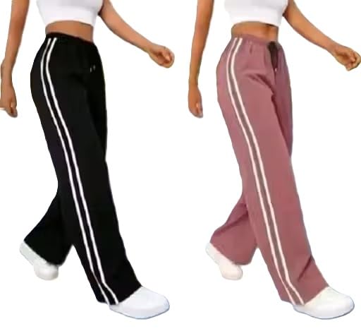 Solid Cotton Blend Girls Lower Set of Two Side Stripe Casual Loose Fit Bottoms-picture-42