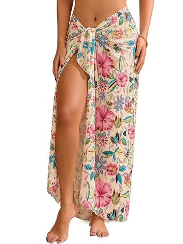 Bluetime Womens Beach Cover Up Chiffon Sheer Bikini Beach Pool Swimsuit Coverup Pareo Skirt Floral Print Sarong Wraps for Women