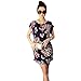 Franterd Women Skirts Print Short Sleeves T Shirt Blouse Loose Mini Dress (Navy)